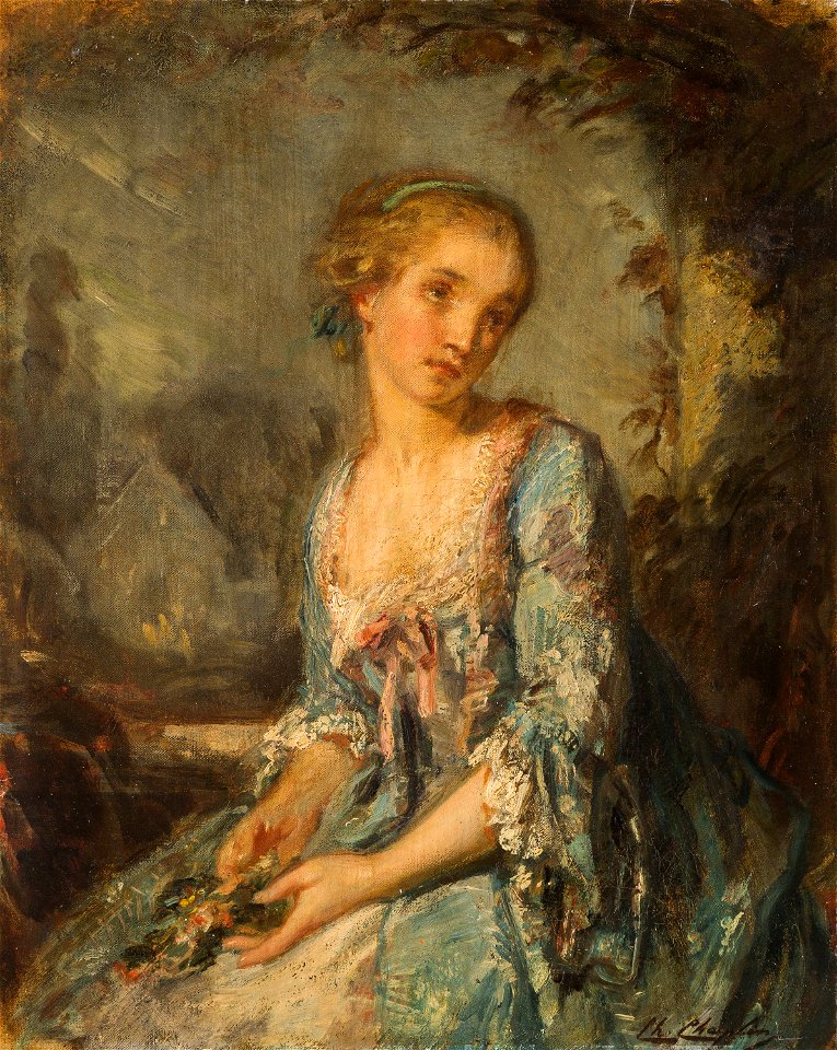 Charles J Chaplin Junge Dame mit Blumen
