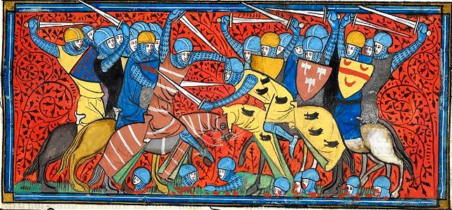 Charles Martel battling Chilperic II at Cologne, Great Chronicles of France (27611959981). Free illustration for personal and commercial use.