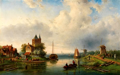 Charles Leickert Flusslandschaft mit Windmühlen 1848