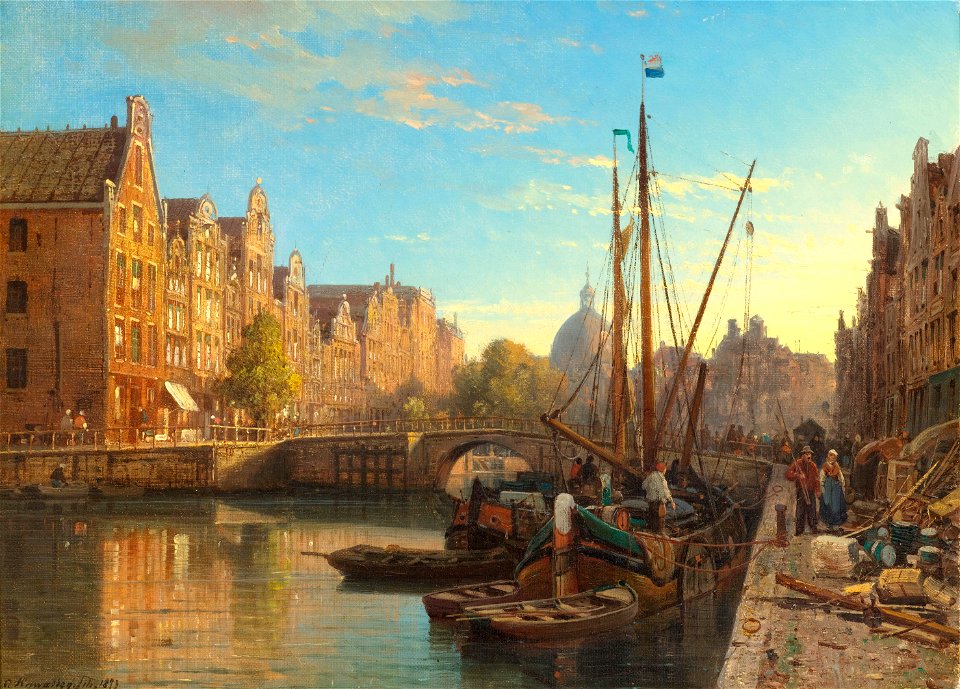 Charles Kuwasseg Grachtenszene mit Segelschiffen 1873