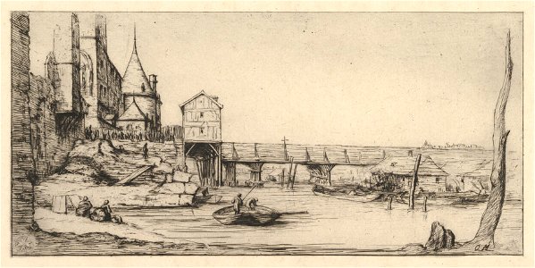 Charles Meryon, Passerelle du Pont-au-Change, après l'incendie de 1621, 1860