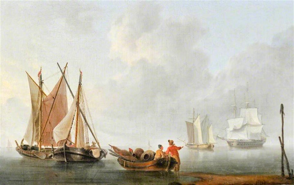 Charles Martin Powell (1775-1824) - Fishermen and Boats with Two Sailing Ships Beyond - 1175975 - National Trust