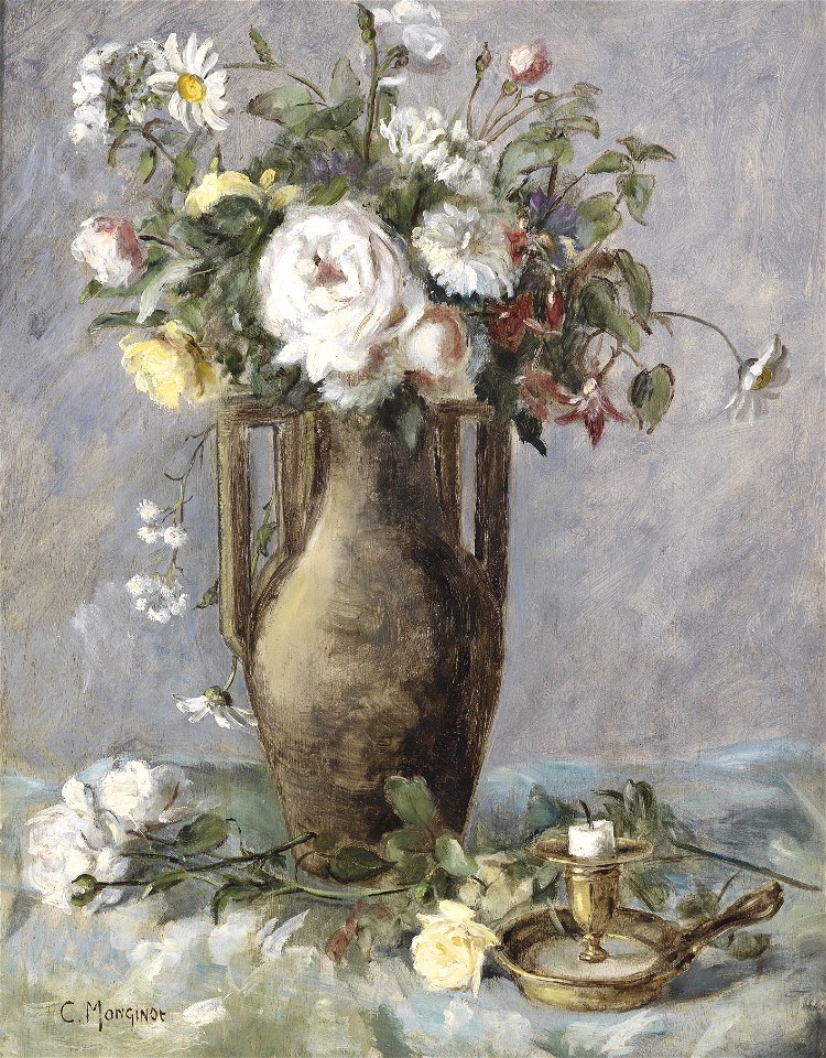 Charles Monginot Blumenstück mit Kerzenhalter