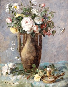 Charles Monginot Blumenstück mit Kerzenhalter