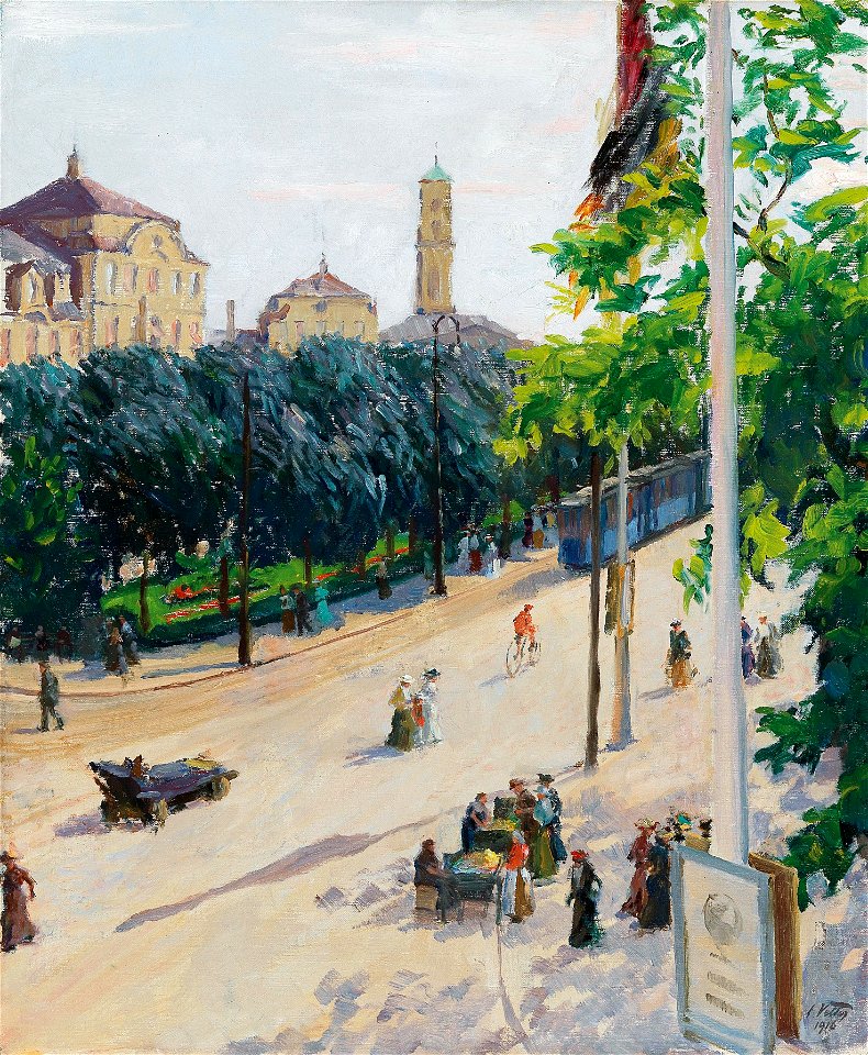 Charles Vetter - A view of the southern Stachus Rondell, the Sonnenstraße and the old St Matthew’s Church