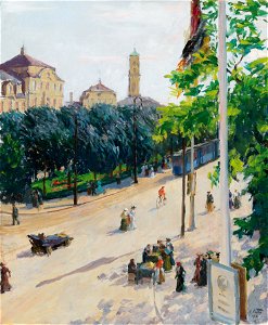 Charles Vetter - A view of the southern Stachus Rondell, the Sonnenstraße and the old St Matthew’s Church