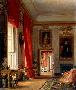 Charles Robert Leslie (1794-1859) - The Carved Room, Petworth House, Sussex (c1856). Verso, Sketch of a Seated Male Figure in Van Dyck Costume (1844) - T03789 - Tate