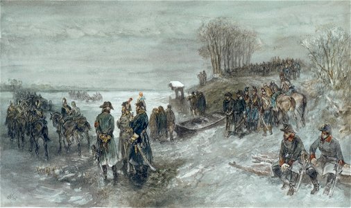 Charles Rochussen - Franse troepen trekken over een bevroren rivier