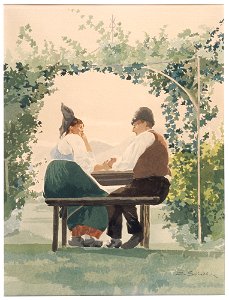 Charles Spindler, Couple sous une tonnelle. Free illustration for personal and commercial use.