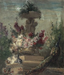 Charles Monginot - Esquisse pour le vestibule du salon des Lettres de l'Hôtel de Ville de Paris , Fleurs et paon - PPP4181 - Musée des Beaux-Arts de la ville de Paris