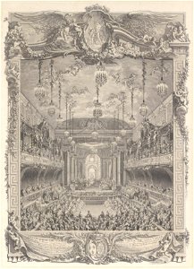 Charles Nicolas Cochin II, Decoration de la salle de spectacle construite a Versailles pour la representation de la Princesse de Navarre, ca. 1745