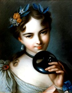 Charles-Antoine Coypel - Young Girl Holding a Mask, 1745. Free illustration for personal and commercial use.