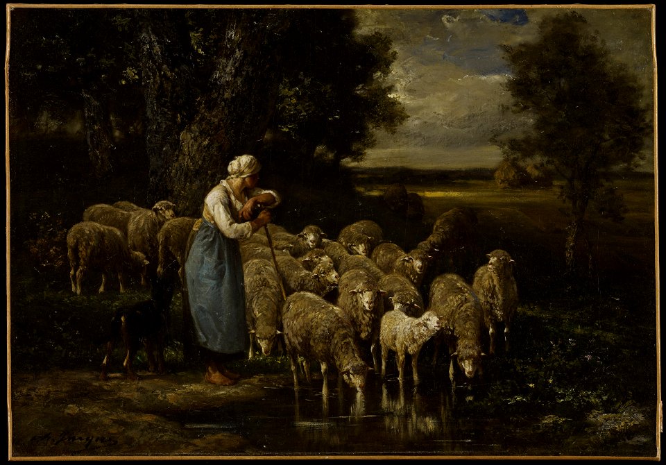 Charles-Emile Jacque - Shepherdess and Sheep, Fontainebleau - 99.200.2 - Minneapolis Institute of Arts
