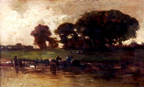 Charles-François Daubigny (1817-1878) - Cattle at a Stream, Evening - NWHCM , 1949.136 - Norfolk Museums Collections