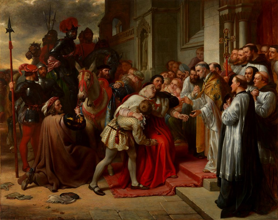 Charles West Cope (1811-90) - Cardinal Wolsey at the Gate of Leicester Abbey - RCIN 403879 - Royal Collection