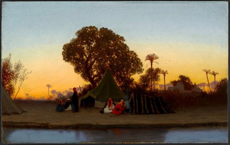 Charles Théodore Frère - Arab Encampment at Sunset - 2006.50 - Fogg Museum. Free illustration for personal and commercial use.