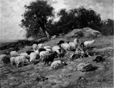 Charles Émile Jacque - Shepherd and Sheep - 23.568 - Museum of Fine Arts. Free illustration for personal and commercial use.