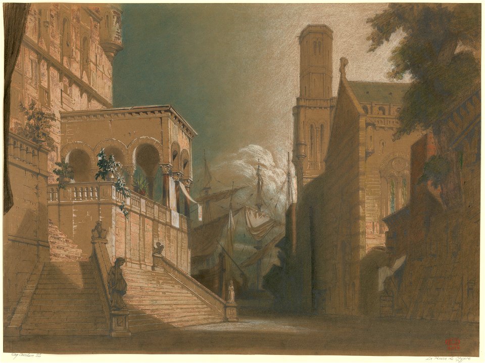 Charles-Antoine Cambon - Set design for Act IV of Fromental Halévy's La reine de Chypre - Original