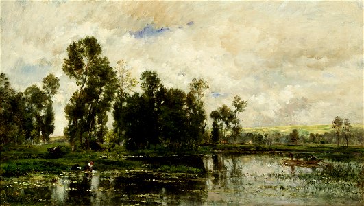 Charles-François Daubigny - The Edge of the Pond - 33-1974 - Saint Louis Art Museum. Free illustration for personal and commercial use.