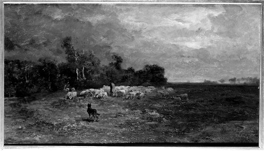 Charles Émile Jacque - Shepherd and Sheep on the Edge of a Plain - 18.399 - Museum of Fine Arts. Free illustration for personal and commercial use.