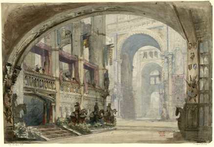 Charles-Antoine Cambon - Set design for the première of Rossini's Robert Bruce, Act III, Scene 3 - Original. Free illustration for personal and commercial use.
