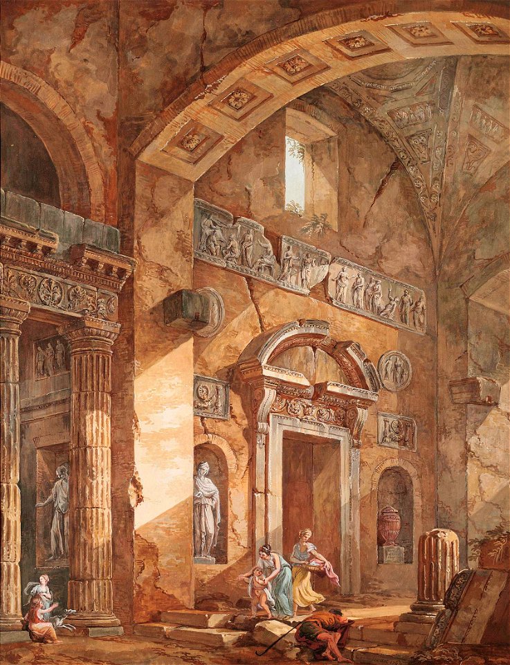 Charles-louis clerisseau--interior of a roman basilica with figures--2--1769--christies