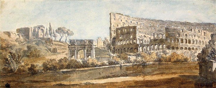 Charles-Louis Clérisseau, View of the Colosseum in Rome, between 1750 and 1755, Hermitage (cropped). Free illustration for personal and commercial use.