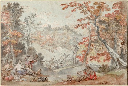 Charles-Joseph Natoire - Italian Fall Landscape with Monte Porzio and an Offering to Pan, 1763 - Google Art Project