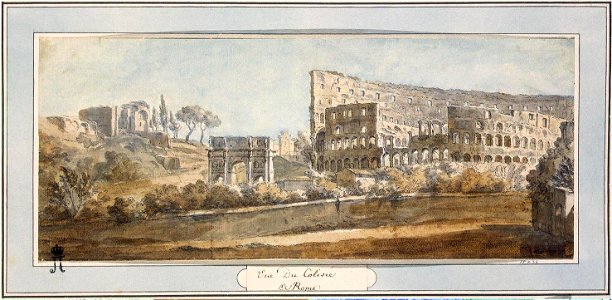 Charles-Louis Clérisseau, View of the Colosseum in Rome, between 1750 and 1755, Hermitage. Free illustration for personal and commercial use.