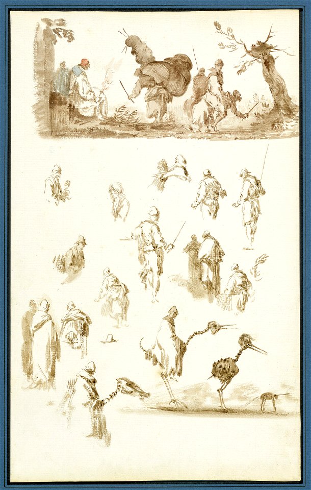 Charles-Frédéric Soehnée Studienblatt mit Reiter auf Flugsauriergerippe