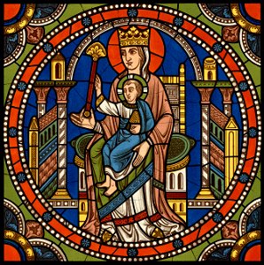 Chartres VITRAIL DE LA VIE DE JÉSUS-CHRIST Motiv 08 La Vierge et l’Enfant Jésus recevant les Mages