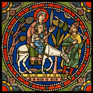 Chartres VITRAIL DE LA VIE DE JÉSUS-CHRIST Motiv 16 La fuite en Égypte (la Sainte Famille)