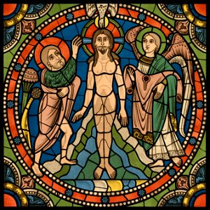 Chartres VITRAIL DE LA VIE DE JÉSUS-CHRIST Motiv 20 Le baptême de Jésus-Christ par saint Jean