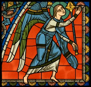 Chartres VITRAIL DE LA VIE DE JÉSUS-CHRIST Motiv 25 sommet de la fenêtre figure de la Sainte Vierge tenant son Fils sur ses genoux