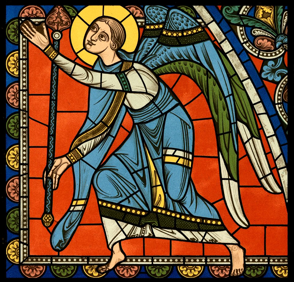 Chartres VITRAIL DE LA VIE DE JÉSUS-CHRIST Motiv 27 sommet de la fenêtre figure de la Sainte Vierge tenant son Fils sur ses genoux