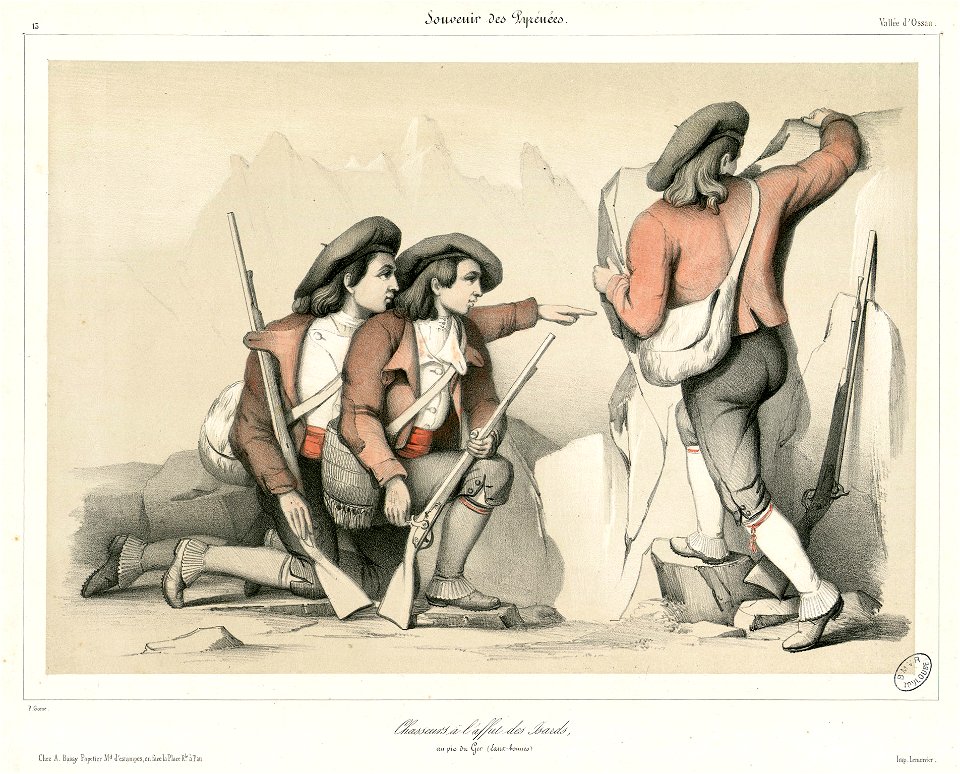 Chasseurs à l'affut des Isards, au pic du Ger (Eaux-Bonnes-Vallée d'Ossau) - Fonds Ancely - B315556101 A GORSE 16 011