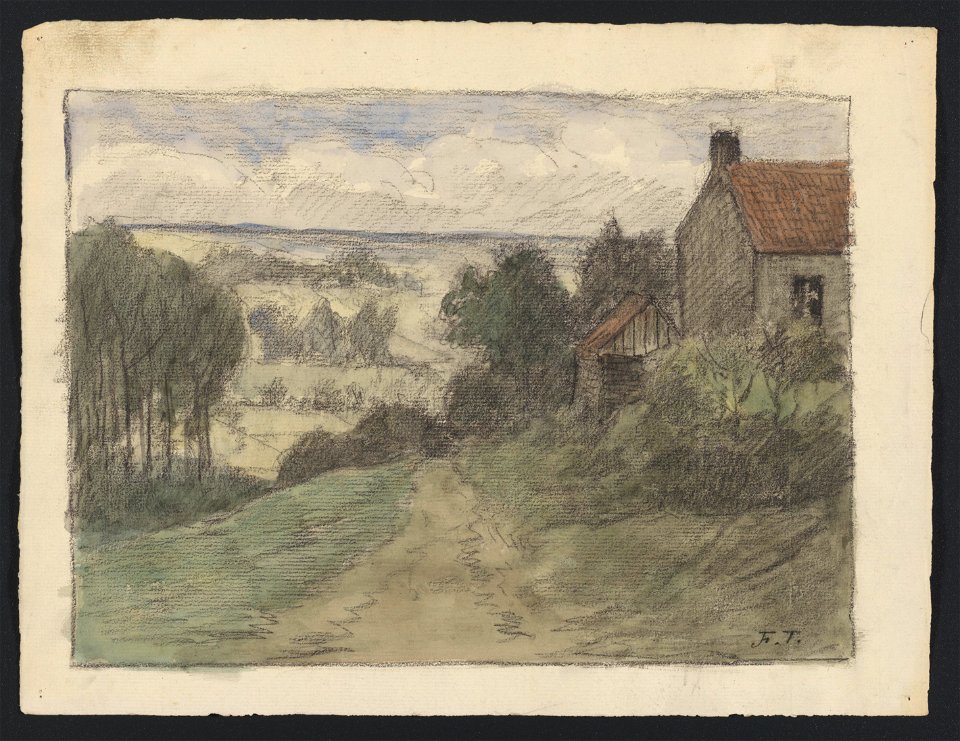 Chemin et maison, bouquets d'arbres, dans un paysage vallonné drawing by Jean-François Taelemans, R-2009-26369, Prints Department, Royal Library of Belgium