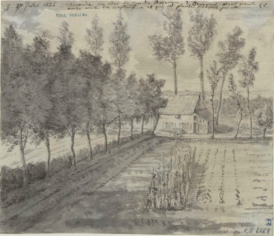 Chaumiere au Bas du Jardin Botanique de Bruxelles avant que la roche avait ete construite, 1826