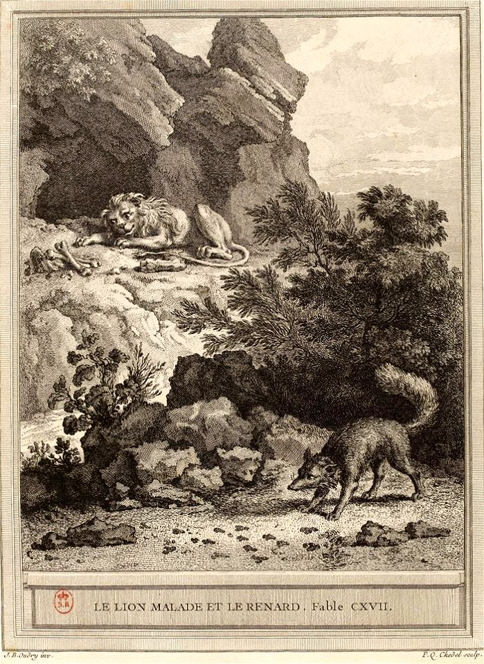 Chedel-Oudry-La Fontaine-Le lion malade et le renard
