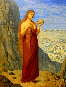 Puvis de Chavannes-Mary Magdalene in the Desert,1869. Free illustration for personal and commercial use.