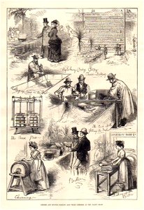 Cheese and Butter Making and Prize Cheeses at the Dairy Show; The Illustrated London News, 1876. Free illustration for personal and commercial use.