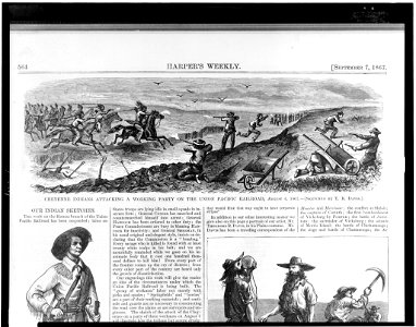 Cheyenne Indians attacking a working party on the Union Pacific Railroad, August 4, 1867 - sketched by T.R. Davis. LCCN95522000