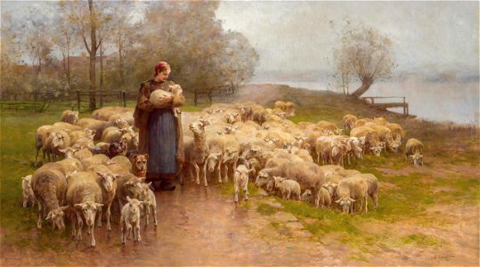 Shepherdess and Her Herd by Luigi Chialiva