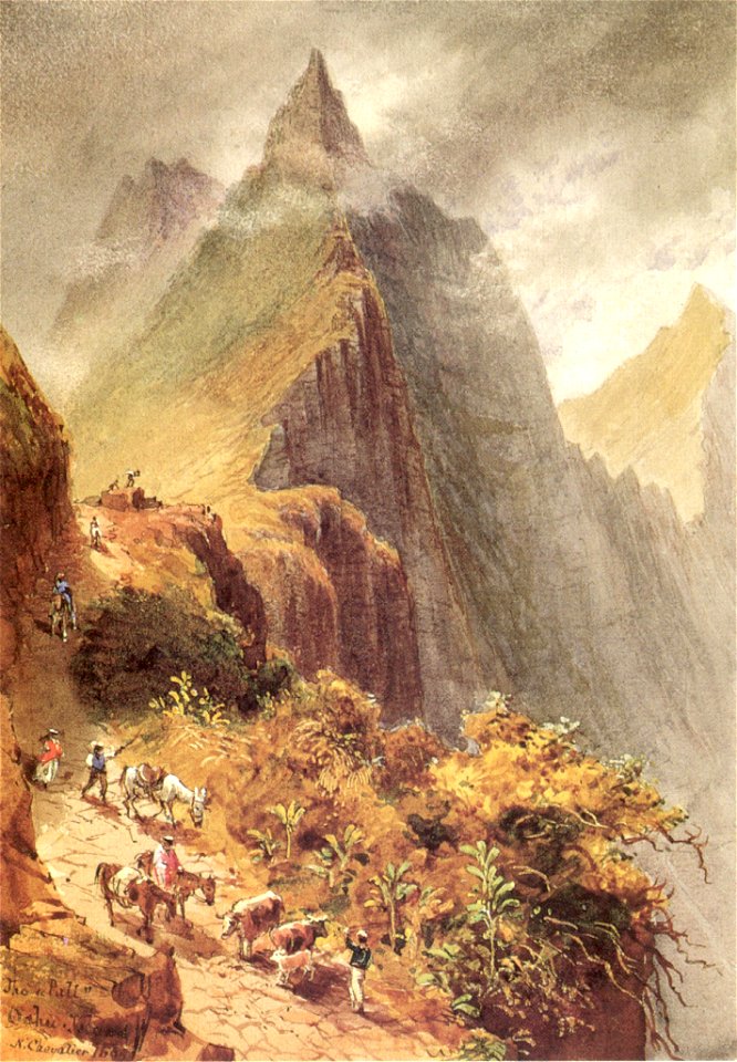 Nicholas Chevalier - 'The Pali', watercolor over pencil, 1869, Honolulu Academy of Arts