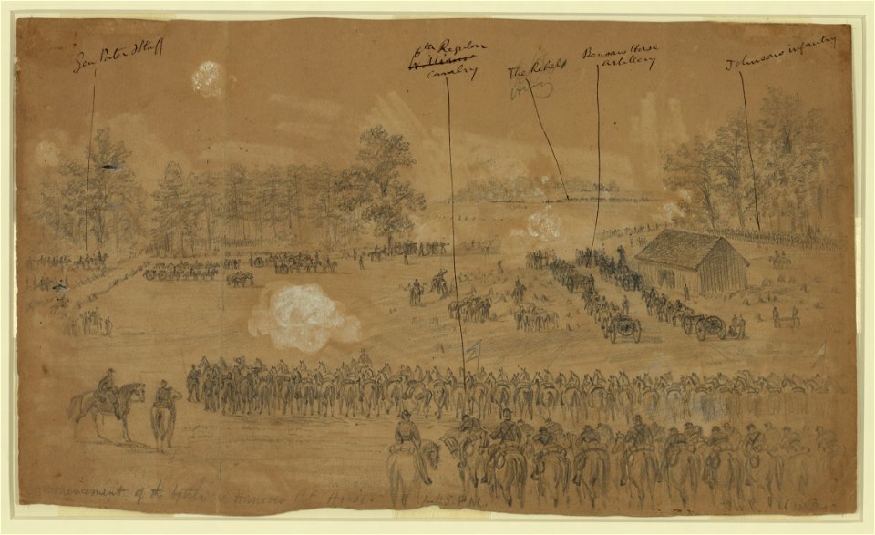 Commencement of the battle of Hanover Ct. House. 1-45 PM. LCCN2004660266