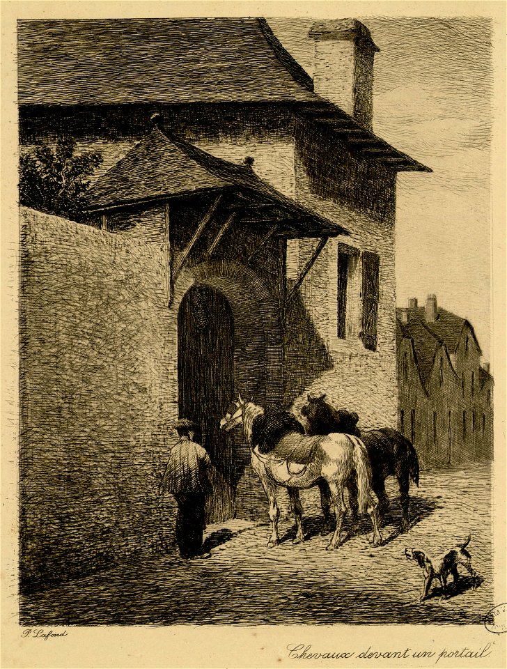 Chevaux devant un portail - Fonds Ancely - B315556101 A LAFOND 3 013