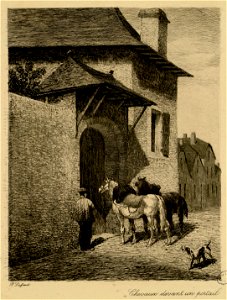 Chevaux devant un portail - Fonds Ancely - B315556101 A LAFOND 3 013