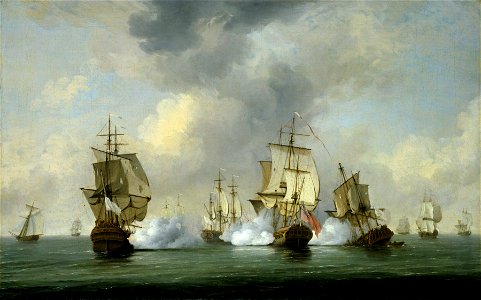 Commodore Walker's Action- the Privateer 'Boscawen' Engaging a Fleet of French Ships, 23 May 1745 RMG BHC0362