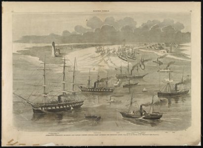 Commodore Farragut's squadron and Captain Porter's mortar fleet entering the Mississippi River - sketched by an Officer of the Mississippi. LCCN2013646580