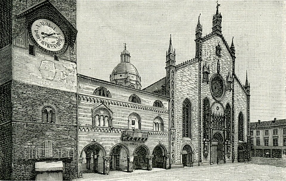 Como facciata del Duomo xilografia